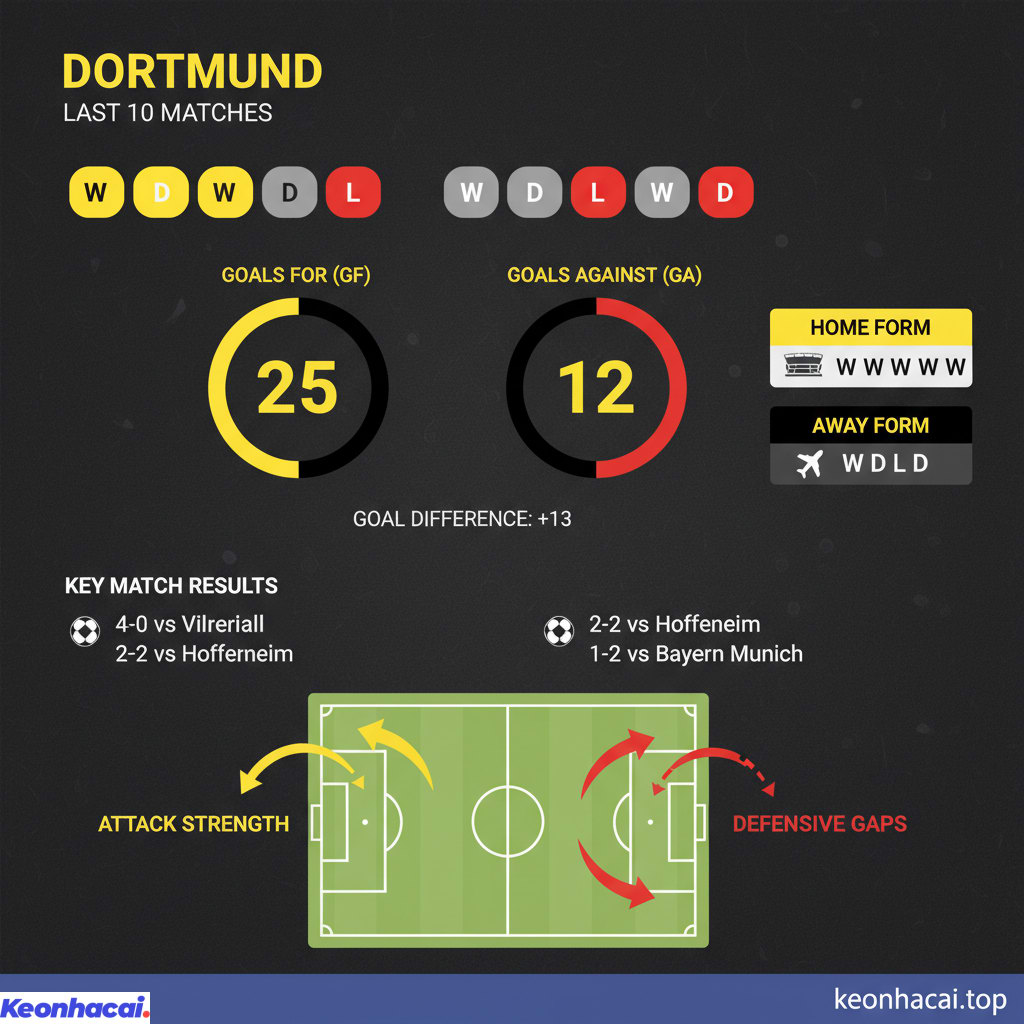 Dortmund bước vào trận đấu này với phong độ khá ổn định trong thời gian gần đây