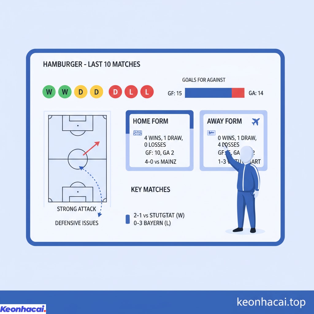 Hamburger có 4 chiến thắng, 2 trận hòa và phải nhận 4 thất bại trong 10 trận đấu gần nhất