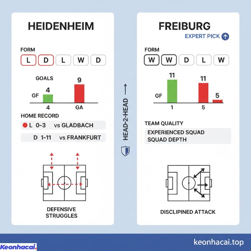 Freiburg đang được đánh giá cao hơn Heidenheim một cách rõ rệt