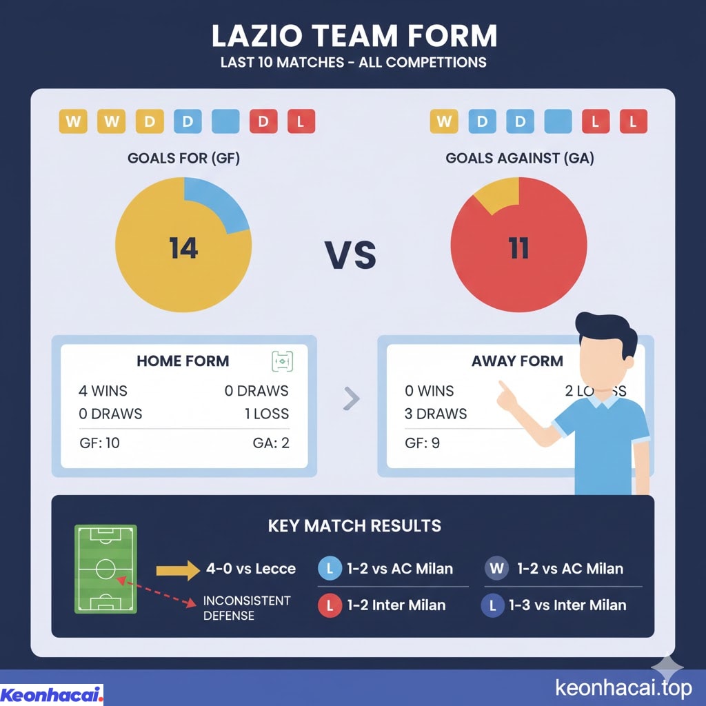 Trong 10 trận gần nhất trên mọi đấu trường, đội bóng thủ đô có được 4 chiến thắng, 3 trận hòa và phải nhận 3 thất bại