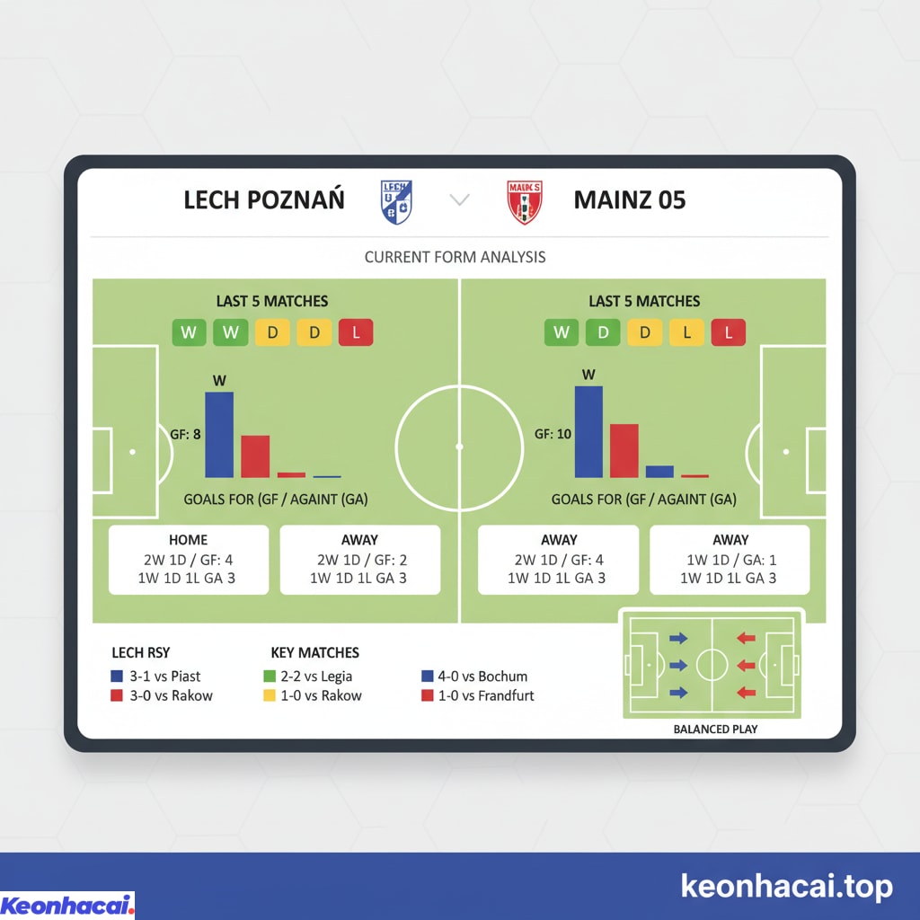 Bảng phân tích phong độ gần đây của Lech Poznan và Mainz 05