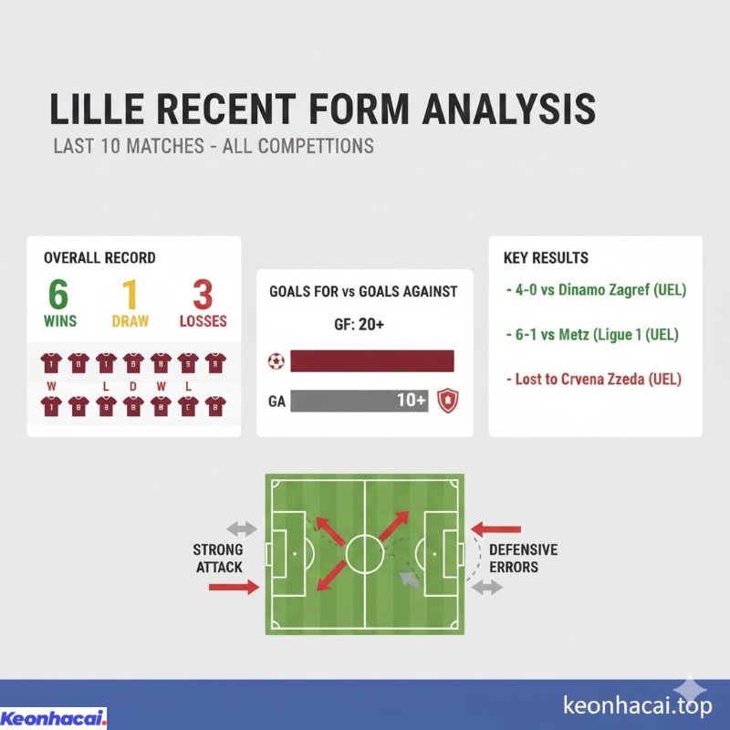 Trong 10 trận đấu gần nhất trên mọi đấu trường Lille  đã có 6 chiến thắng, 1 trận hòa và để thua 3 trận