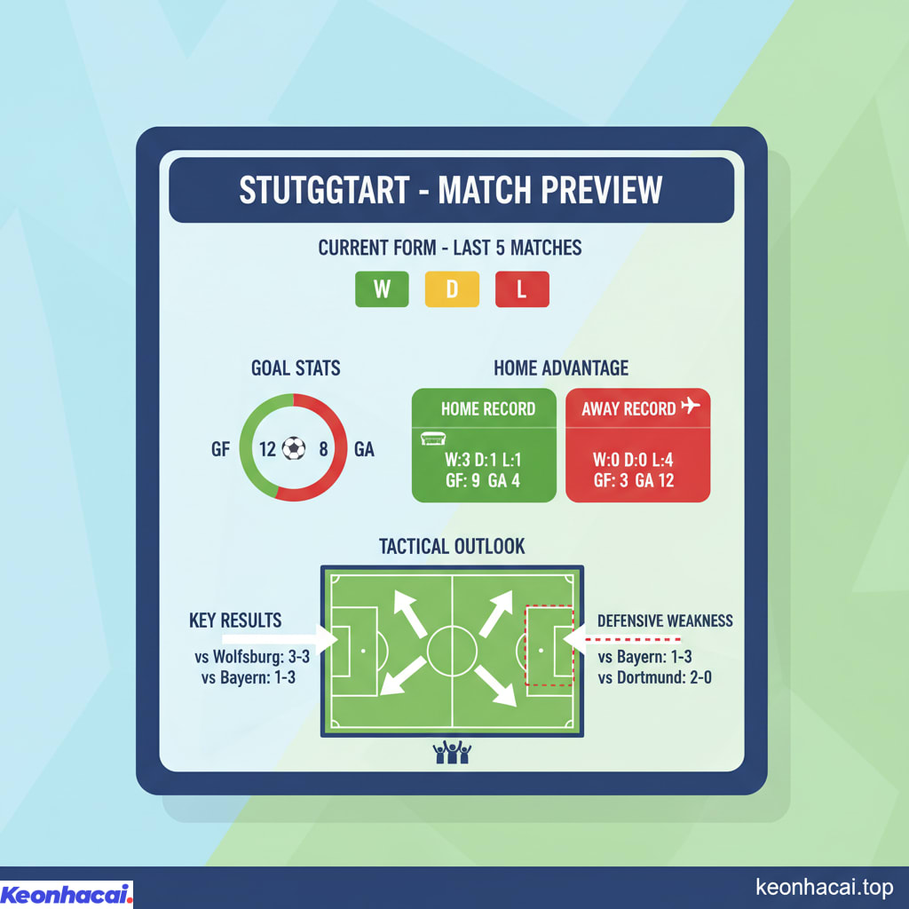 Stuttgart hoàn toàn là đội "cửa trên" về mặt chuyên môn và dự kiến sẽ kiểm soát thế trận, tạo ra nhiều cơ hội ghi bàn